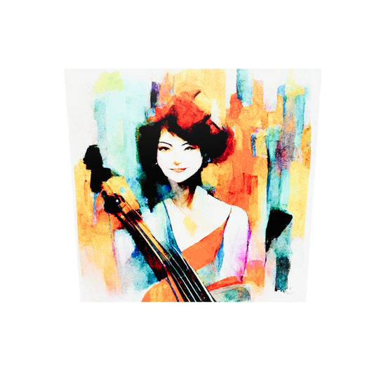 Tableau coloré avec une femme violoniste avec un violoncelle 