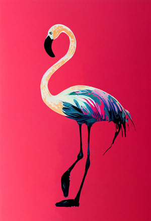 Tableau flamant rose, peinture minimaliste