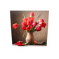 un tableau plexiglass qui tourne sur lui même avec une illustration de vase de fleurs rouge