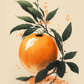 tableau fruit, une orange avec une petite feuille, simple, couleur unie, style encre de Chine