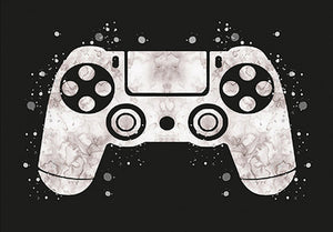 A gaming poster featuring a white controller illustration