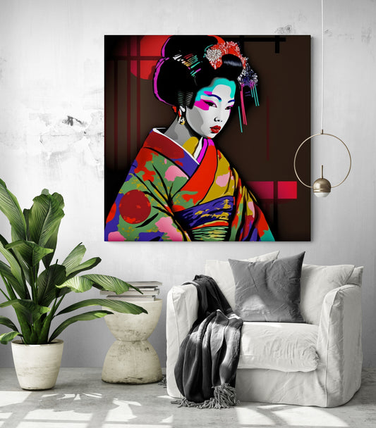 tableau moderne pour salon avec geisha pop art