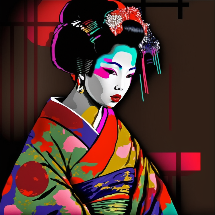 tableau geisha coloré pop art