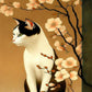 Tableau traditionnelle japonais le chat, Sakura, camaïeu de couleurs chaudes