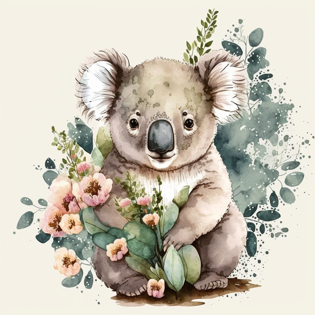 Tableau moderne Koala floral - Douceur endormie