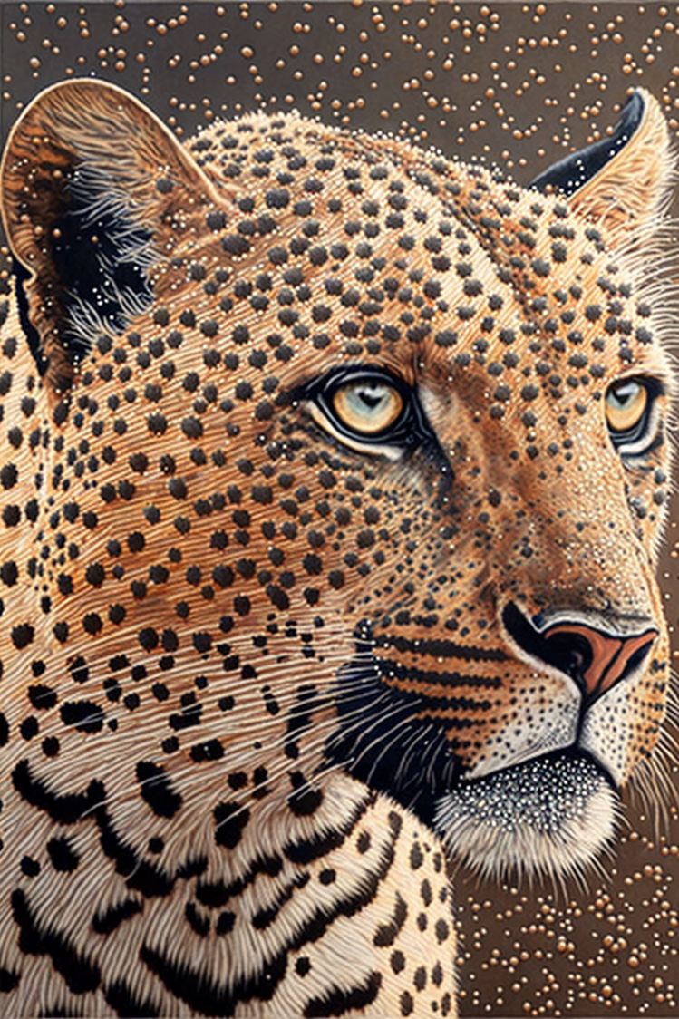 Tableau leopard en pointillisme, portrait