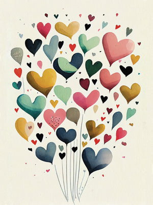 Heart-shaped balloons painting floating to the sky