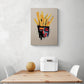 Inspiré de Basquiat, tableaux design qui représente le visage d'un afro-américain avec des cheveux en frite. Minimalistes et colorées, ses couleurs sont vives et profondes. Les couleurs principales sont le jaune, le rouge, le noir et le beige. Le tableau est accroché dans une cuisine, il est de taille moyenne