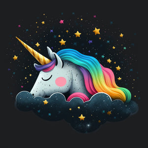 sleeping unicorn art on cloud stars rainbow