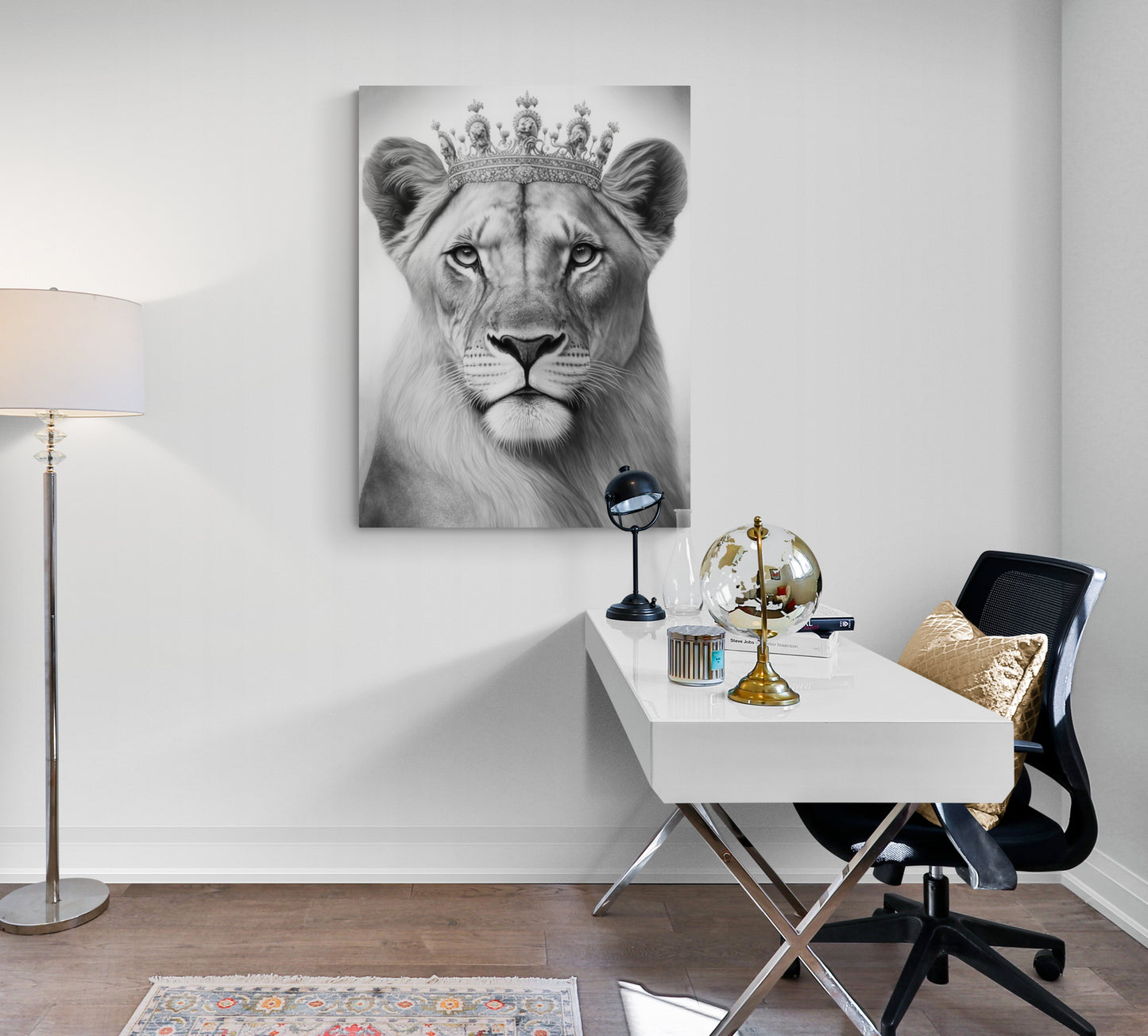 un tableau décoratif de lionne pour bureau