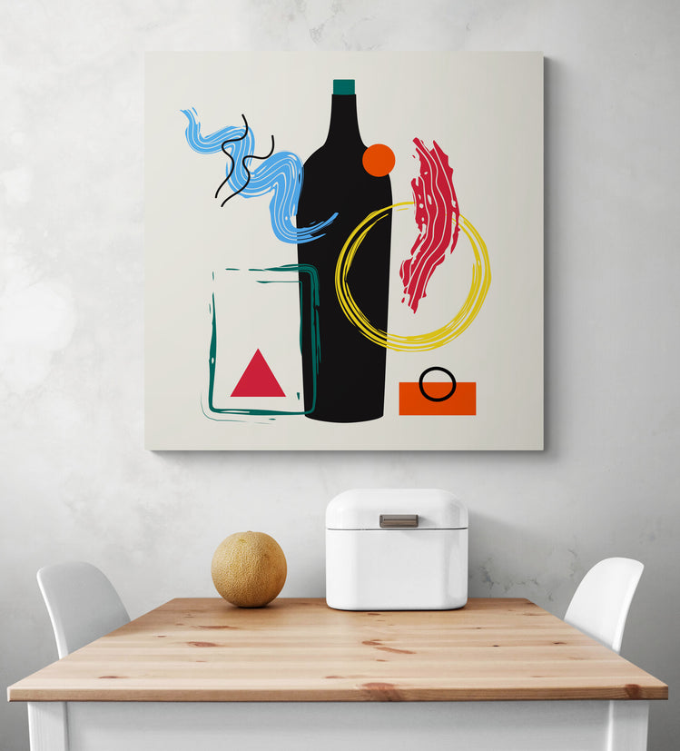 Tableau modernes apéro avec une bouteille de vin et des formes géométriques