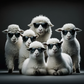 tableau moderne salon avec groupe de mouton blanc lunette noir