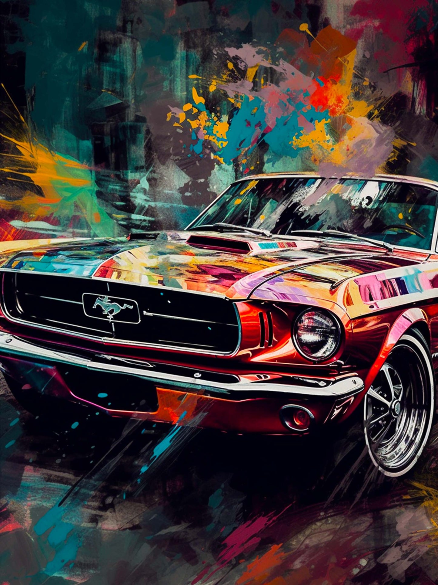 Tableau Mustang 1967, coloré, réaliste, personnalisable, artistique