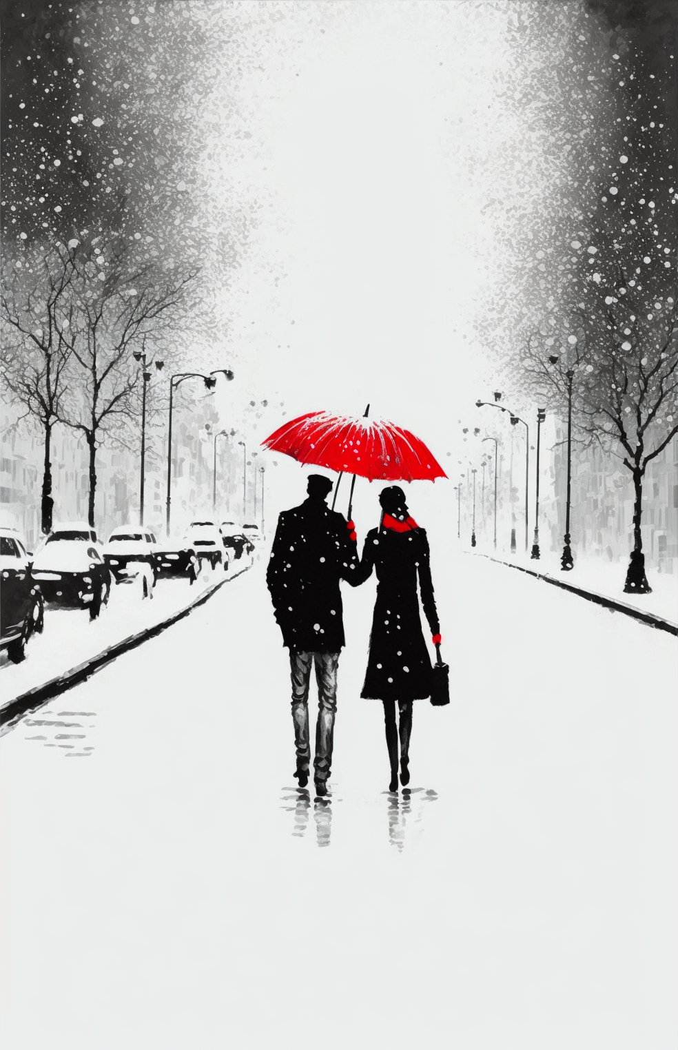Large Red Umbrella Wall Art – Love in the Snow