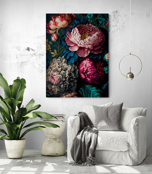 Baroque style wall art with pink peonies