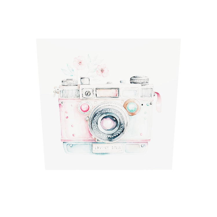 Tableau plexiglas d'un appareil photo rétro valentine, peint à l'aquarelle, aux couleurs pastel