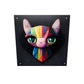 Tableau plexiglas d'un chat coloré, un portrait sur fond noir