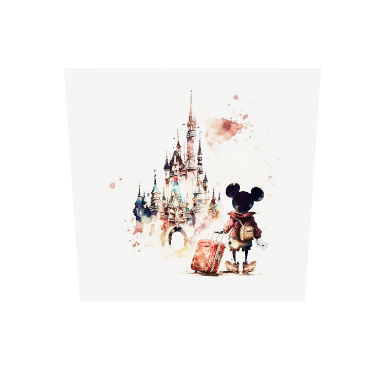 Tableau en plexiglass du château de Disneyland Paris avec Mickey Mouse, réalisé à l'aquarelle.