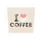 Tableau plexiglass tasse de cafe crème avec dessin d'un cœur rouge qui déborde. Inscription en majuscule noire i love coffee. Le dessin semble s'effacer sur certaines parties pour laisser apparaître le fond.