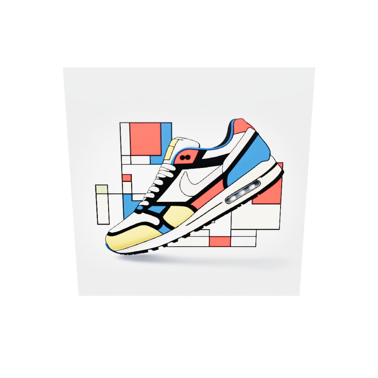 Tableau plexiglas de décoration Nike inspiré de Piet Mondrian, mixe art contemporain et sportswear