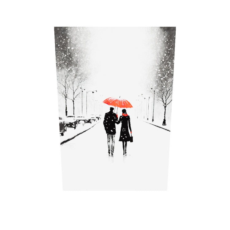 Tableau plexiglas avec parapluie rouge symbolisant l'amour et l'espoir dans un paysage enneigé