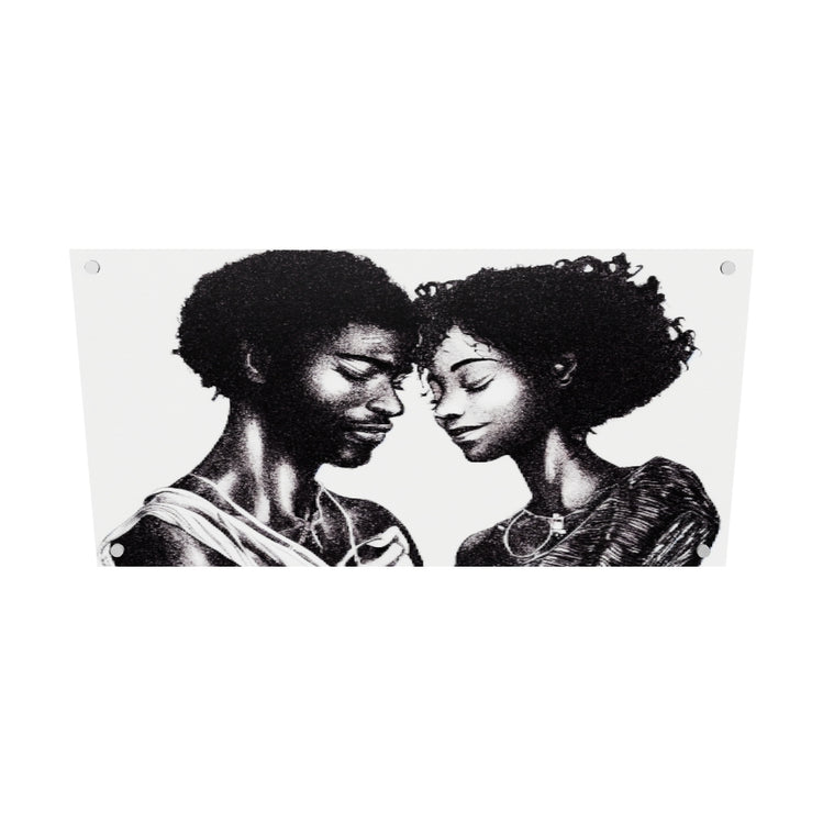 Tableau en plexiglass de la rencontre amoureuse d'un couple noire