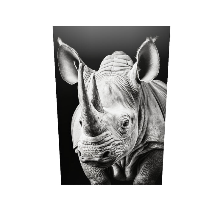 tableau en plexiglas rhinocéros, photographie noir et blanc en gros plan, animal majestueux