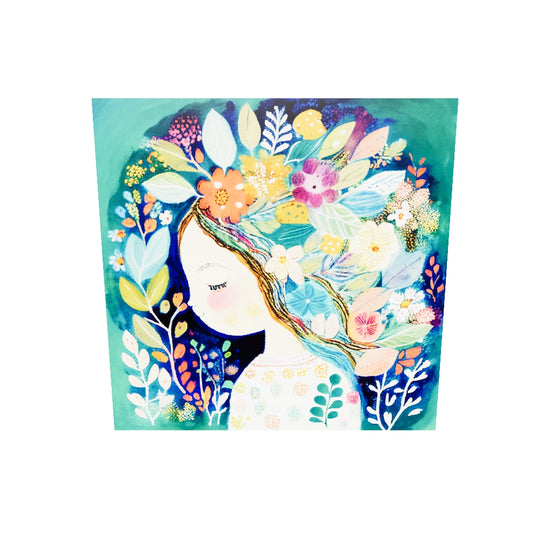 tableau plexiglas avec enfant fleurs dans les cheveux