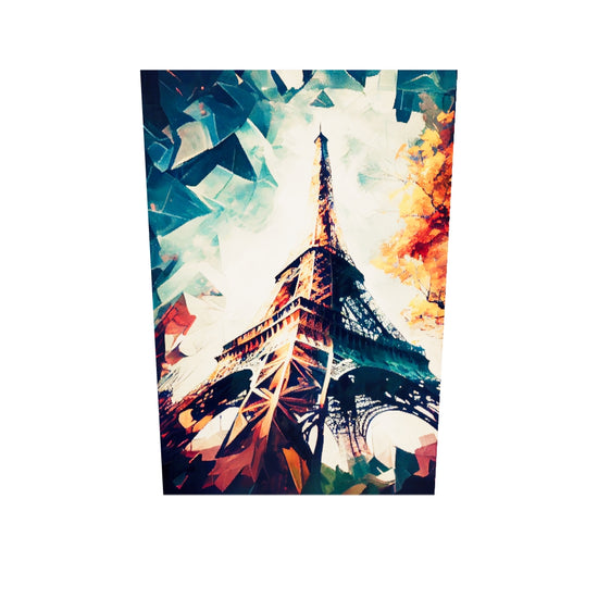 Tableau plexiglas tour Eiffel vu du bas, peinture, ciel tricolore bleu blanc rouge