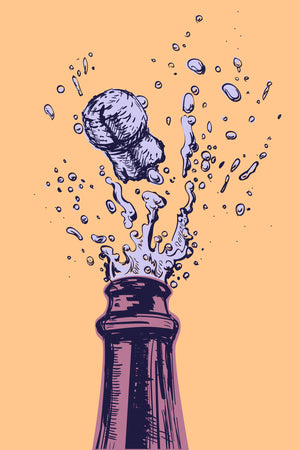 un tableau de cuisine orange avec une illustration de bouteille de champagne