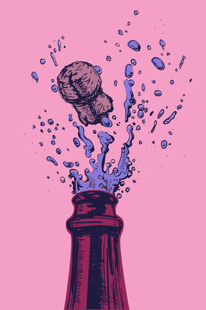 un tableau deco pour cuisine rose avec une illustration de bouteille de champagne