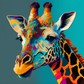 Tableau pop art, girafe coloré sur fond bleu