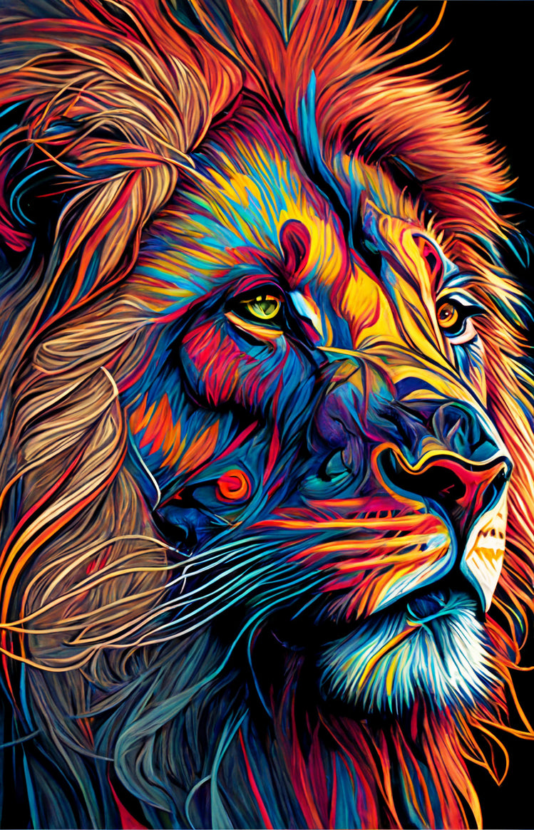 Tableau Pop art le lion pour chambre, très coloré