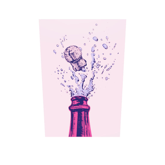 un tableau plexiglass cuisine rose qui tourne sur lui-même avec une illustration de bouteille de champagne 