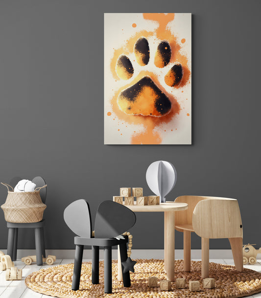 tableau bébé chambre Empreinte de patte de chien mignon, aquarelle, palette orange