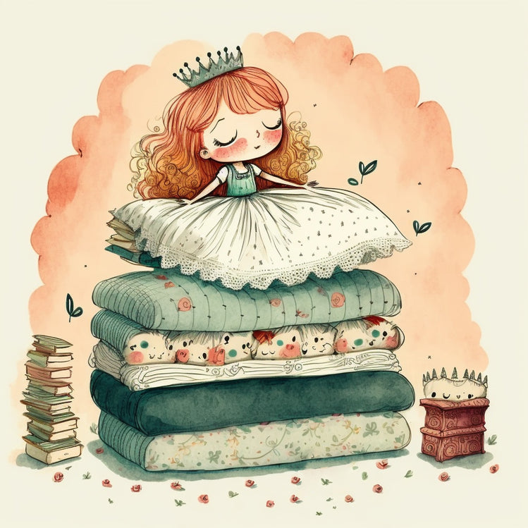 illustration sur toile d'une princesse inspirée par le célèbre conte de fées "La princesse au petit pois
