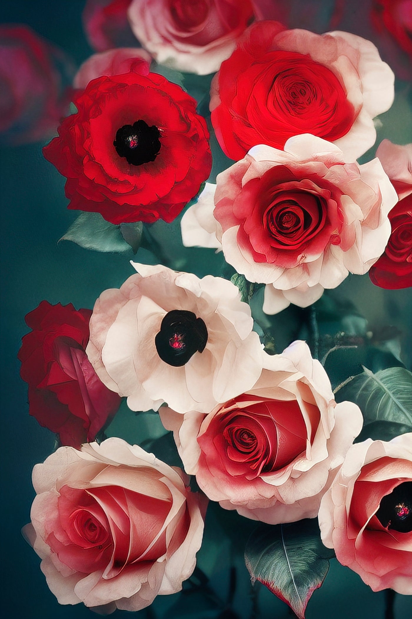 Tableau décoratif, une ode à la beauté et à l'émotion que suscitent les roses, symboles intemporels d'amour. Les roses rouges symbolisent la passion, tandis que les roses blanches représentent pureté et innocence. Dessinées avec délicatesse et aux couleurs vives