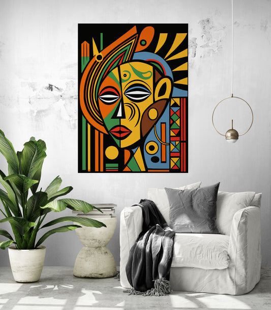 tableau coloré salon, Art ethnique africain, formes géométriques.