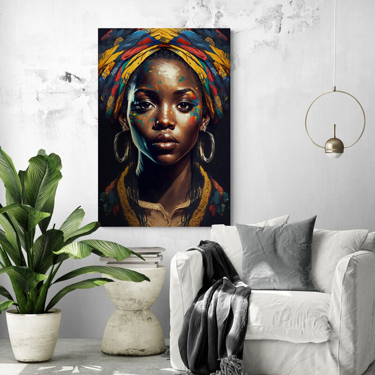 Tableau deco salon pop art, portrait de la beauté de la femme noire