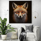 Tableau decoratif renard en portrait photographie sur fond noir, renard roux au pelage touffu, dans salon