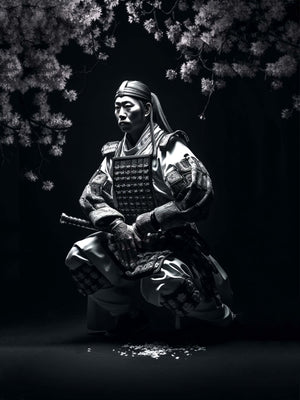 Ultra-realistic canvas of seated Japanese samurai