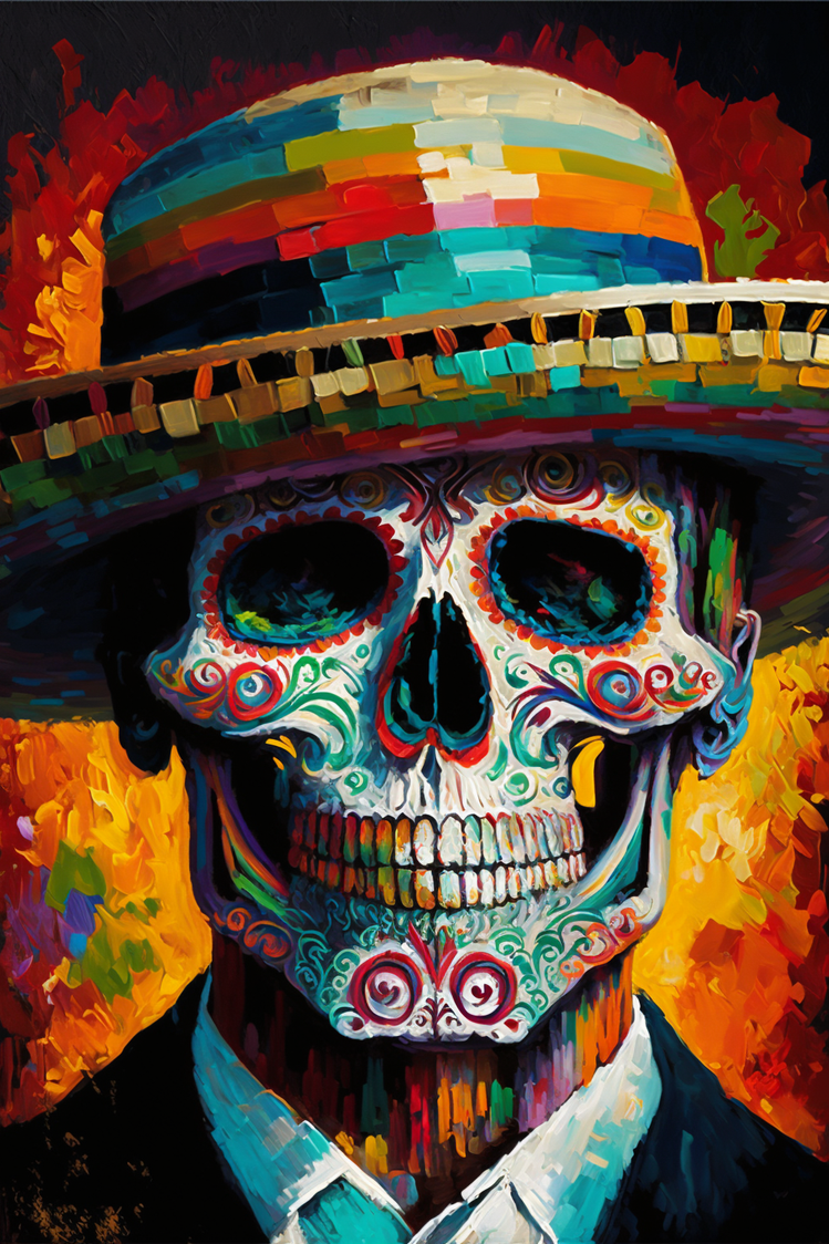 tableau tete de mort couleur mexicaine