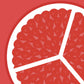 Sur un fond rouge, une illustration en 2D vue de face d'une tranche de grenade couleur rouge vif et de ses graines pulpeuses que l'on nomme les arilles
