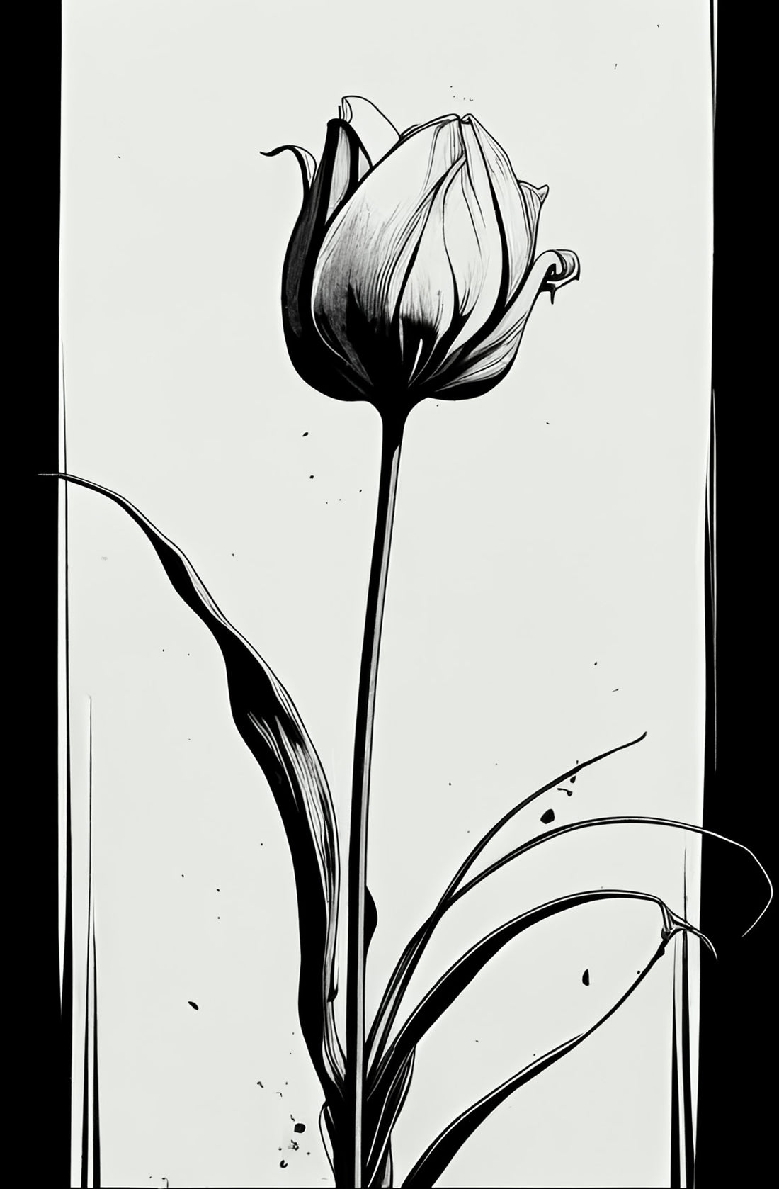 Black and White Tulip Wall Art – Minimalist Print