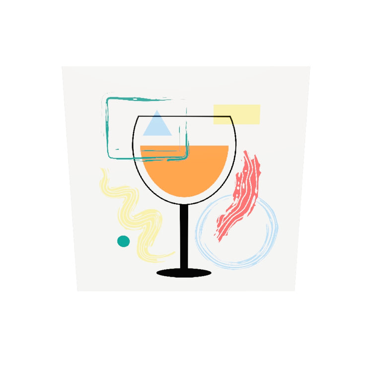 Un tableau plexiglass qui tourne sur lui-même. Une illustration géométrique d'un verre ce vin noir entouré de tracé aux pinceaux