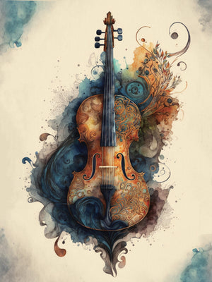 A beautiful violin canvas inspired by watercolor art on a beige background