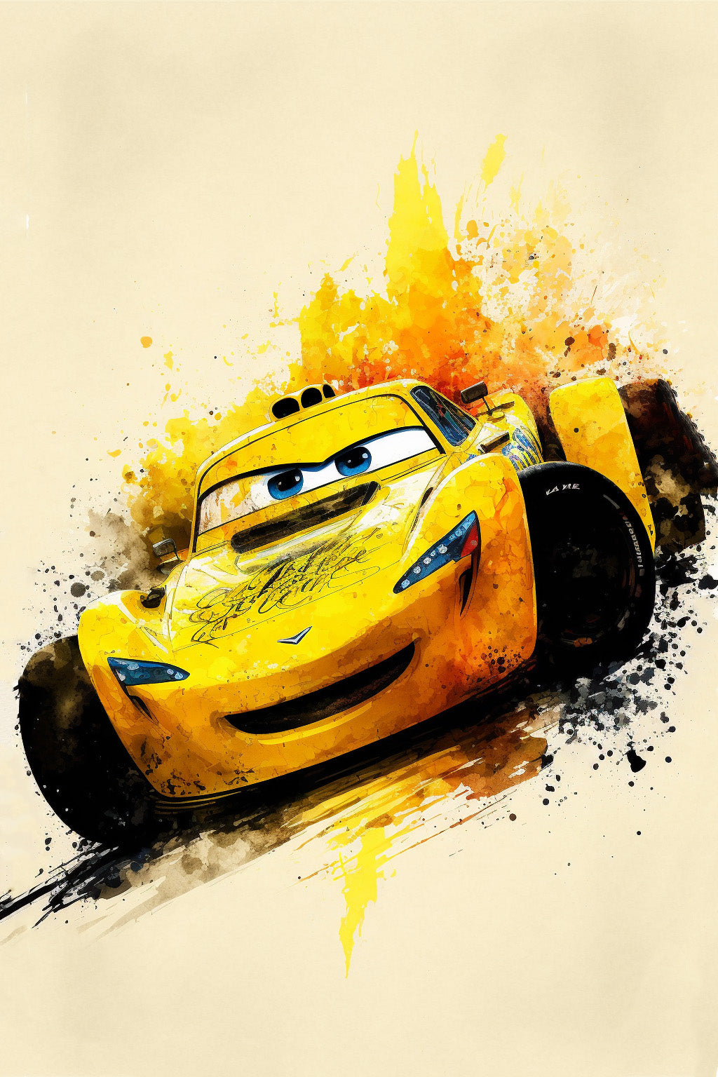 tableau voiture de course cars disney jaune
