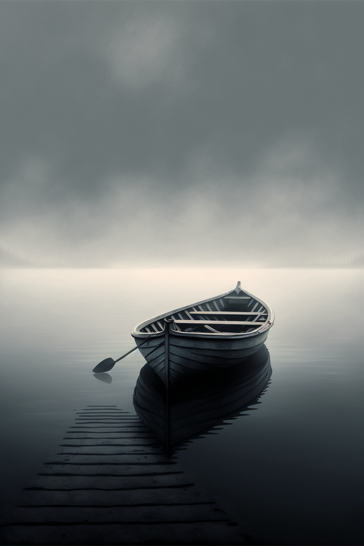 tableau deco zen, minimaliste, photo barque sur l'eau
