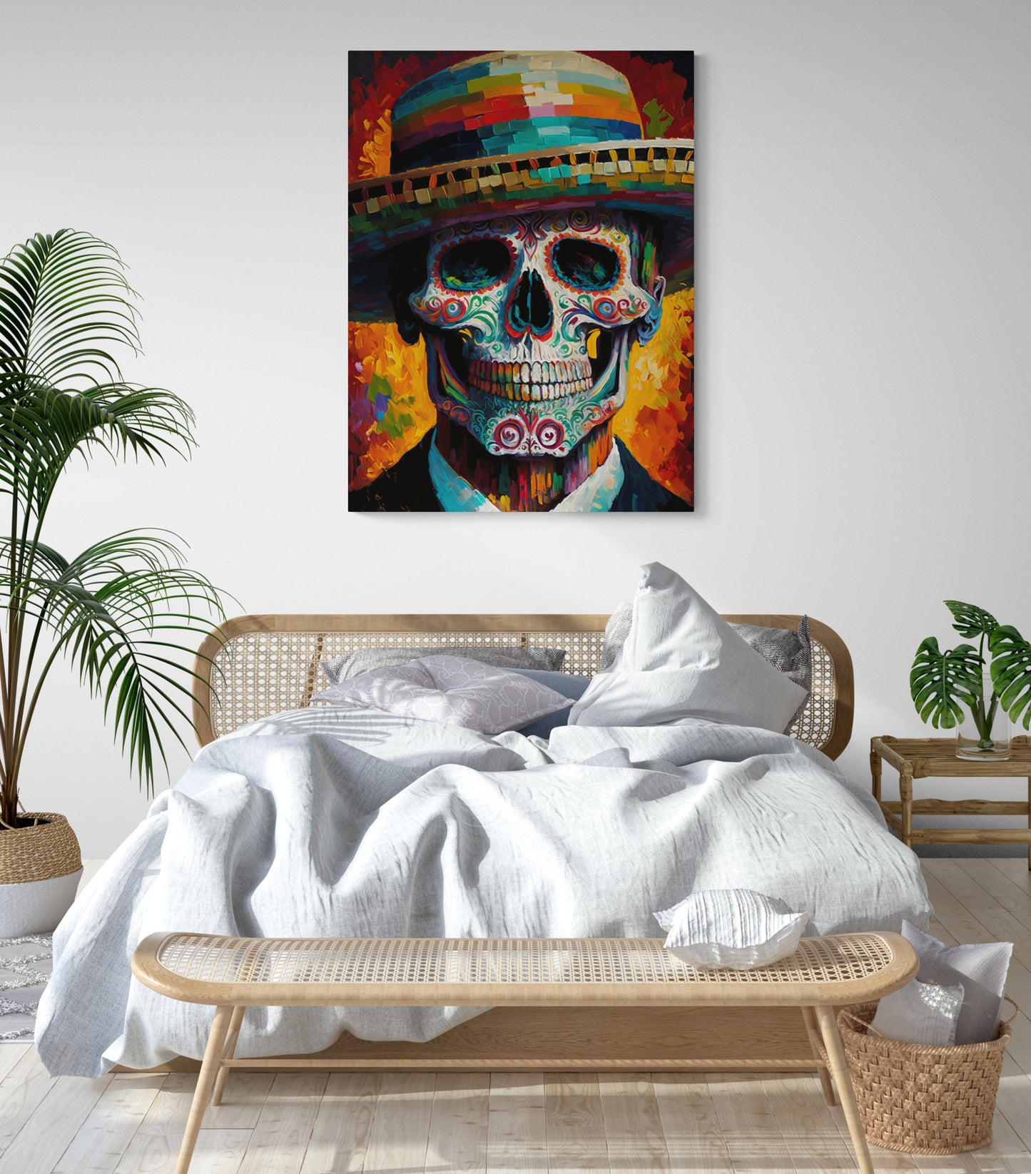 tableau pour chambre adulte tete de mort mexicaine coloré