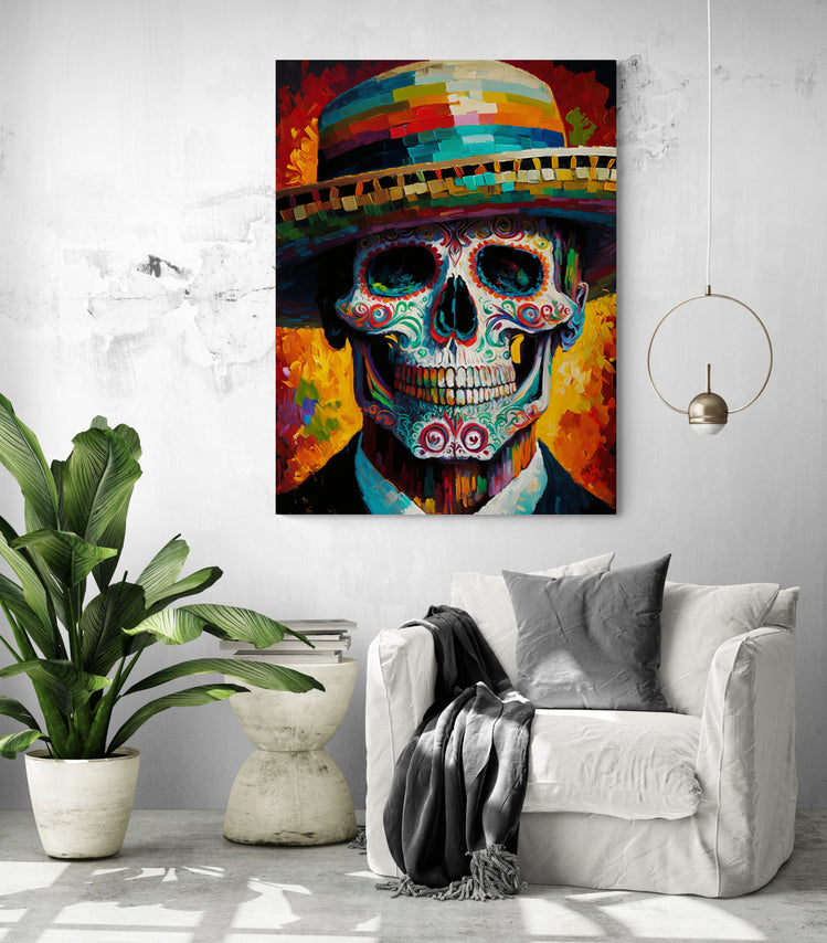 tableau décoratif pour salon tete de mort mexicaine